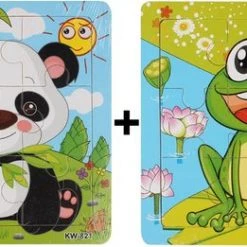 Aslan? 2 Houten Puzzels Van 9 Stukjes - Dieren: Panda En Kikker - Voor Kinderen Van 1-4 Jaar