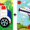 Aslan? 2 Houten Puzzels Van 9 Stukjes - Vliegtuig En Politie Auto - Voor Kinderen Van 1-4 Jaar