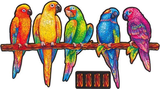 UNIDRAGON Houten Puzzel Dier - Speelse Papegaaien - 193 Stukjes - Medium 44x25 Cm 1 UNIDRAGON Houten Puzzel Dier - Speelse Papegaaien - 193 Stukjes - Medium 44x25 Cm