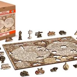 Wooden City - 2in1 - Houten Legpuzzel - Antique World Map - 37,5x25,4cm -Goedkope puzzels winkel 550x332 2
