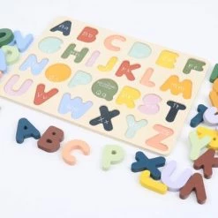 HOUTEN ALFABET PUZZEL - ALFABET PUZZEL HOUT Voor Kinderen Met Trendy Kleuren - Alfabet Leren - Speelgoed 3 JAAR -Mint And Milo -Goedkope puzzels winkel 550x366 3