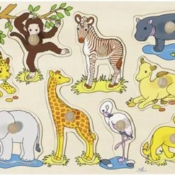 Merkloos Puzzel Jungle Baby Dieren - Houten Puzzel - 1 Jaar - Goki Puzzel