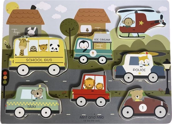 Mint And Milo Houten Voertuigen Puzzel - HOUTEN VOERTUIGEN PUZZEL MET DIEREN - HOUTEN VORMENPUZZEL MET AUTO'S - Houten Auto Puzzel - Houten Puzzel Vanaf 2 Jaar - Educatief Speelgoed - MET EEN GRATIS ABC POSTER KAART ERBIJ 1 Mint And Milo Houten Voertuigen Puzzel - HOUTEN VOERTUIGEN PUZZEL MET DIEREN - HOUTEN VORMENPUZZEL MET AUTO'S - Houten Auto Puzzel - Houten Puzzel Vanaf 2 Jaar - Educatief Speelgoed - MET EEN GRATIS ABC POSTER KAART ERBIJ
