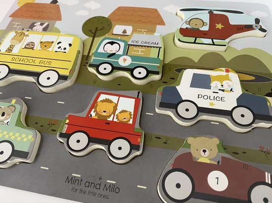 Mint And Milo Houten Voertuigen Puzzel - HOUTEN VOERTUIGEN PUZZEL MET DIEREN - HOUTEN VORMENPUZZEL MET AUTO'S - Houten Auto Puzzel - Houten Puzzel Vanaf 2 Jaar - Educatief Speelgoed - MET EEN GRATIS ABC POSTER KAART ERBIJ 4 Mint And Milo Houten Voertuigen Puzzel - HOUTEN VOERTUIGEN PUZZEL MET DIEREN - HOUTEN VORMENPUZZEL MET AUTO'S - Houten Auto Puzzel - Houten Puzzel Vanaf 2 Jaar - Educatief Speelgoed - MET EEN GRATIS ABC POSTER KAART ERBIJ - Afbeelding 4