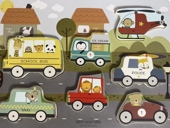 Mint And Milo Houten Voertuigen Puzzel - HOUTEN VOERTUIGEN PUZZEL MET DIEREN - HOUTEN VORMENPUZZEL MET AUTO'S - Houten Auto Puzzel - Houten Puzzel Vanaf 2 Jaar - Educatief Speelgoed - MET EEN GRATIS ABC POSTER KAART ERBIJ 2 Mint And Milo Houten Voertuigen Puzzel - HOUTEN VOERTUIGEN PUZZEL MET DIEREN - HOUTEN VORMENPUZZEL MET AUTO'S - Houten Auto Puzzel - Houten Puzzel Vanaf 2 Jaar - Educatief Speelgoed - MET EEN GRATIS ABC POSTER KAART ERBIJ - Afbeelding 2