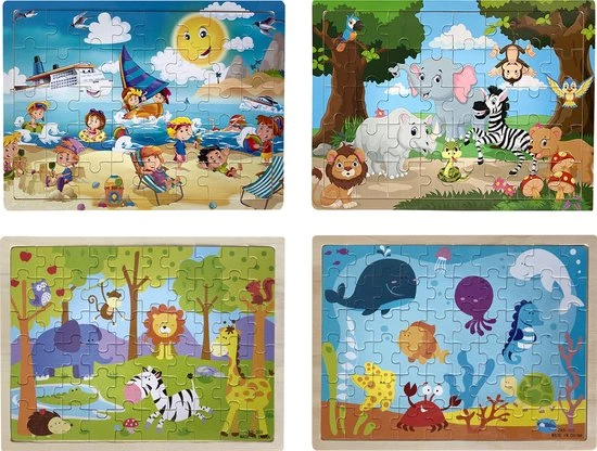Aslan? 4 Houten Puzzels Van 40 En 60 Stukjes - Dieren - Boerderijdieren, Jungle, Waterdieren - Voordeelverpakking 2 Aslan? 4 Houten Puzzels Van 40 En 60 Stukjes - Dieren - Boerderijdieren, Jungle, Waterdieren - Voordeelverpakking - Afbeelding 2