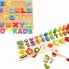 Iso Trade Montessori Educatief Houten 4-in-1 Alfabet Puzzel (Hoofdletters) + Getallen Rekenpuzzel + Vormenpuzzel + Kleuren Tellen En Stapelen Montessori Toys Leer Letters, Cijfers, Vorm + Kleuren