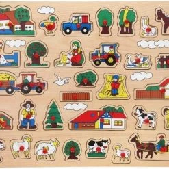 Johntoy Puzzel - Boerderij Thema - Houten Knopjes Puzzels - 45 X 35 Cm