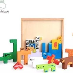 Little Hippo Houten Dieren Puzzel - Stapel Blokken - Houten Speelgoed - Puzzelen & Stapelen - Educatief Speelgoed