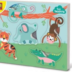 SES Tiny Talents - Voelpuzzel Dieren - Aap, Olifant, Krokodil, Tijger En Kameleon - Inclusief Stukjes Vacht Structuur