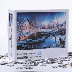 Happy Puzzle Sneeuwnacht Aurora Puzzel 1000 Stukjes Volwassenen - Legpuzzels Puzzle - 50*70 Cm - Speelgoed Hobby En Creatief Voor Volwassenen - Jigsaw Puzzel - Landschap -Goedkope puzzels winkel 550x495