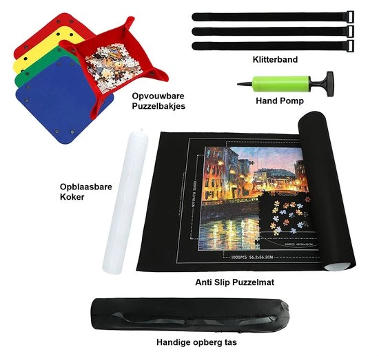 PLAY-IT PLAY IT Puzzelmat XXL 3000 Stuks Oprolbaar - Inclusief Opbergtas, Pomp & Puzzel Bakjes 3 PLAY-IT PLAY IT Puzzelmat XXL 3000 Stuks Oprolbaar - Inclusief Opbergtas, Pomp & Puzzel Bakjes - Afbeelding 3