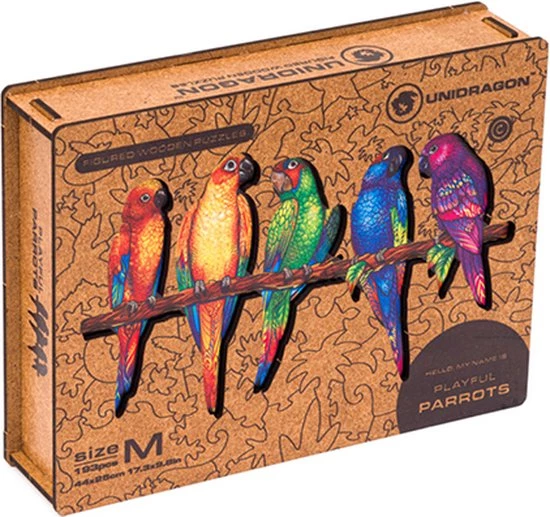 UNIDRAGON Houten Puzzel Dier - Speelse Papegaaien - 193 Stukjes - Medium 44x25 Cm 4 UNIDRAGON Houten Puzzel Dier - Speelse Papegaaien - 193 Stukjes - Medium 44x25 Cm - Afbeelding 4