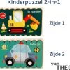 Van Theo Houten Puzzel - Dubbelzijdige Kinderpuzzels - Set 2-in-1 - Montessori Speelgoed - Set Politie Auto En Kraan