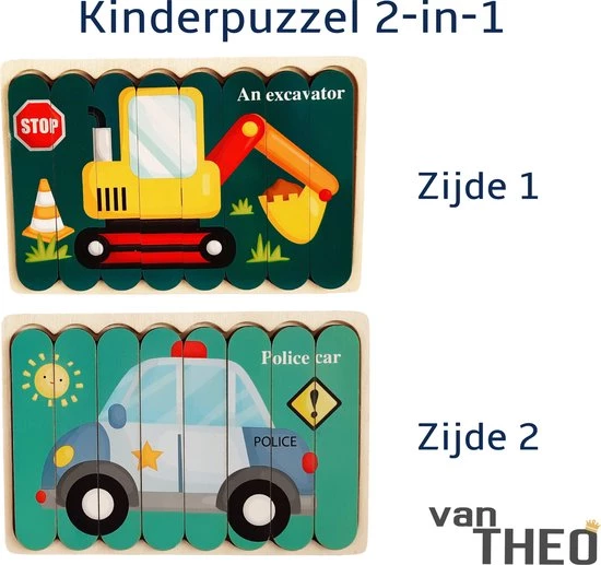 Van Theo Houten Puzzel - Dubbelzijdige Kinderpuzzels - Set 2-in-1 - Montessori Speelgoed - Set Politie Auto En Kraan 1 Van Theo Houten Puzzel - Dubbelzijdige Kinderpuzzels - Set 2-in-1 - Montessori Speelgoed - Set Politie Auto En Kraan