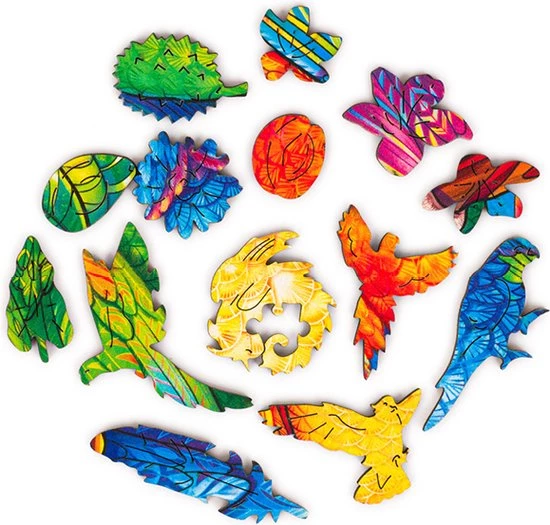 UNIDRAGON Houten Puzzel Dier - Speelse Papegaaien - 193 Stukjes - Medium 44x25 Cm 11 UNIDRAGON Houten Puzzel Dier - Speelse Papegaaien - 193 Stukjes - Medium 44x25 Cm - Afbeelding 11