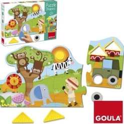 Goula Vormenpuzzel Safari Hout - 13 Stukjes -Goedkope puzzels winkel 550x541 4