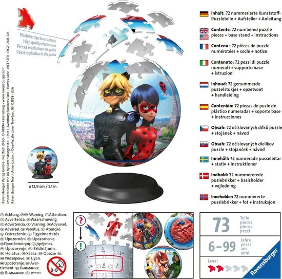 Ravensburger Miraculous Puzzleball - 3D Puzzel - 72 Stukjes 4 Ravensburger Miraculous Puzzleball - 3D Puzzel - 72 Stukjes - Afbeelding 4