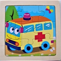 LS Goods Houten Puzzel - Ambulance - 9 Delig - 11x11 Cm - Montessori