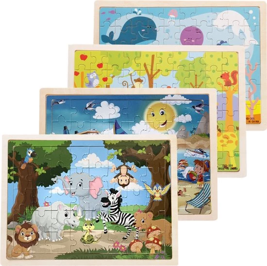 Aslan? 4 Houten Puzzels Van 40 En 60 Stukjes - Dieren - Boerderijdieren, Jungle, Waterdieren - Voordeelverpakking 1 Aslan? 4 Houten Puzzels Van 40 En 60 Stukjes - Dieren - Boerderijdieren, Jungle, Waterdieren - Voordeelverpakking