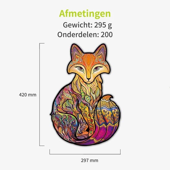 ACROPAQ Houten Puzzel Vos - 200 Stukjes, A3 Formaat 420 X 297 Mm, Puzzel Voor Kinderen En Volwassenen 3 ACROPAQ Houten Puzzel Vos - 200 Stukjes, A3 Formaat 420 X 297 Mm, Puzzel Voor Kinderen En Volwassenen - Afbeelding 3