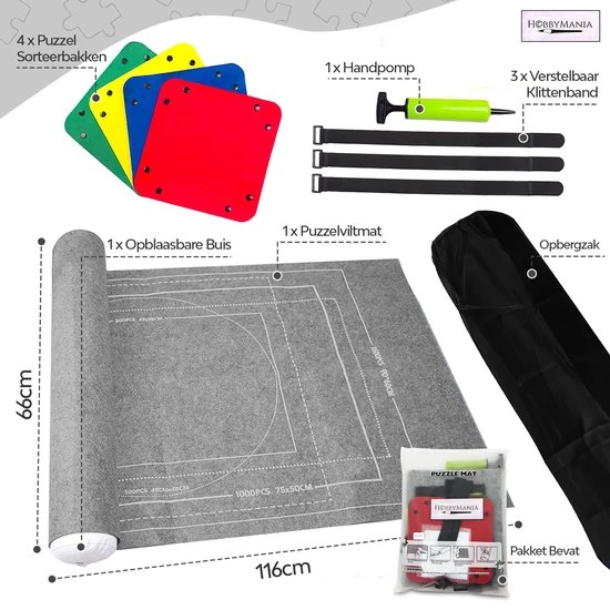 HobbyMania Puzzelmat Puzzel Legpuzzel Inclusief Puzzelbakjes En Opbergzak Tot 1500 Stukjes - Grijs 2 HobbyMania Puzzelmat Puzzel Legpuzzel Inclusief Puzzelbakjes En Opbergzak Tot 1500 Stukjes - Grijs - Afbeelding 2