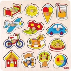 Goki Steekpuzzel: SCHOMMELPAARD, BAL, ... 27,5x27,5cm, 14-delig,
