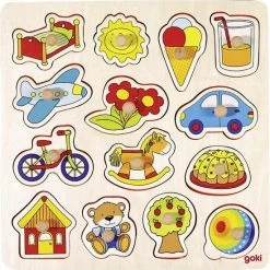Goki Steekpuzzel: SCHOMMELPAARD, BAL, ... 27,5x27,5cm, 14-delig, -Goedkope puzzels winkel 550x553 2