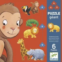 Djeco Puzzel Safaridieren Ouistiti & Zijn Vrienden (4, 6 & 9 Stukjes)