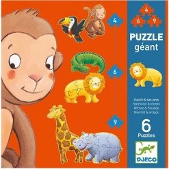 Djeco Puzzel Safaridieren Ouistiti & Zijn Vrienden (4, 6 & 9 Stukjes) -Goedkope puzzels winkel 550x555 1