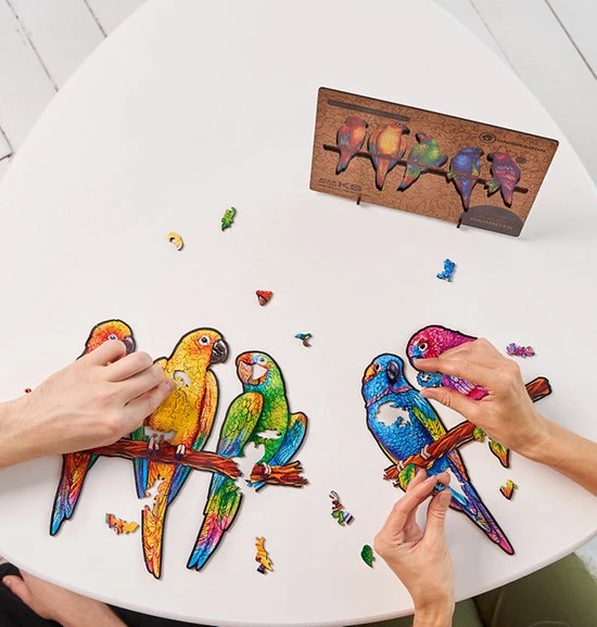 UNIDRAGON Houten Puzzel Dier - Speelse Papegaaien - 193 Stukjes - Medium 44x25 Cm 9 UNIDRAGON Houten Puzzel Dier - Speelse Papegaaien - 193 Stukjes - Medium 44x25 Cm - Afbeelding 9