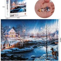 Happy Puzzle Sneeuwnacht Aurora Puzzel 1000 Stukjes Volwassenen - Legpuzzels Puzzle - 50*70 Cm - Speelgoed Hobby En Creatief Voor Volwassenen - Jigsaw Puzzel - Landschap -Goedkope puzzels winkel 550x590 1