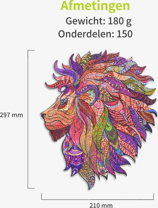 ACROPAQ Houten Puzzel Leeuw - 150 Stukjes, A4 Formaat 210 X 297 Mm, Puzzel Voor Kinderen En Volwassenen 6 ACROPAQ Houten Puzzel Leeuw - 150 Stukjes, A4 Formaat 210 X 297 Mm, Puzzel Voor Kinderen En Volwassenen - Afbeelding 6