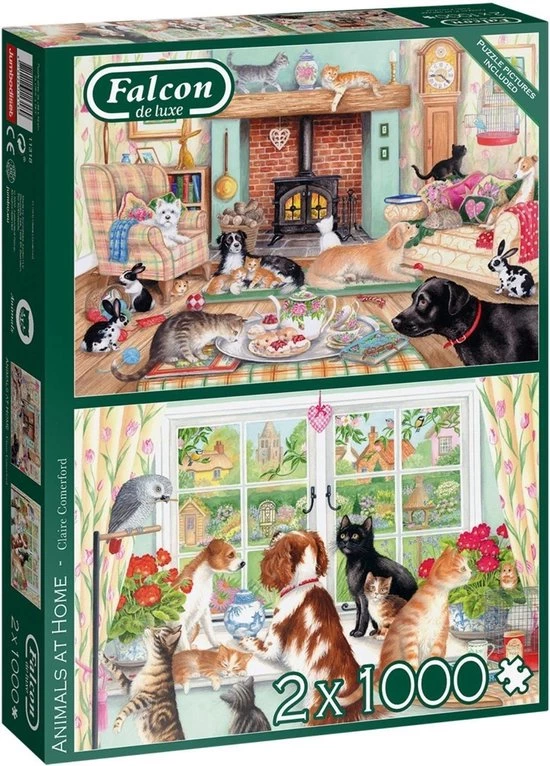 Falcon Puzzel Animals At Home - Legpuzzel - 2 X 1000 Stukjes 1 Falcon Puzzel Animals At Home - Legpuzzel - 2 X 1000 Stukjes